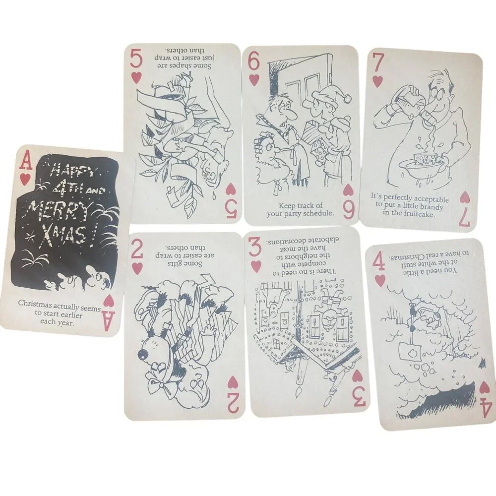 Vintage Christmas Theme Playing Cards 2 Decks Humorous Cartoon Santa Plastic Box